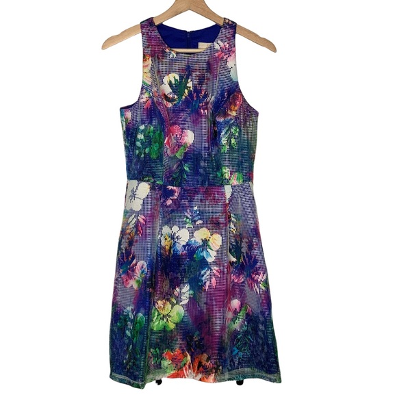 Aidan By Aidan Mattox Mesh Multi Color Floral Print A-line Dress w/ Pockets Sz 6 - Picture 1 of 8